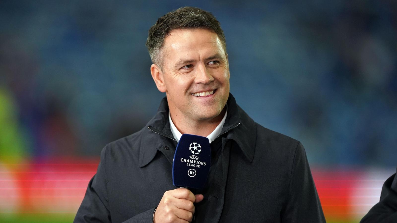 Michael Owen working for BT Sport before the UEFA Champions League match between Rangers and Liverpool at Ibrox, Glasgow, October 2022.