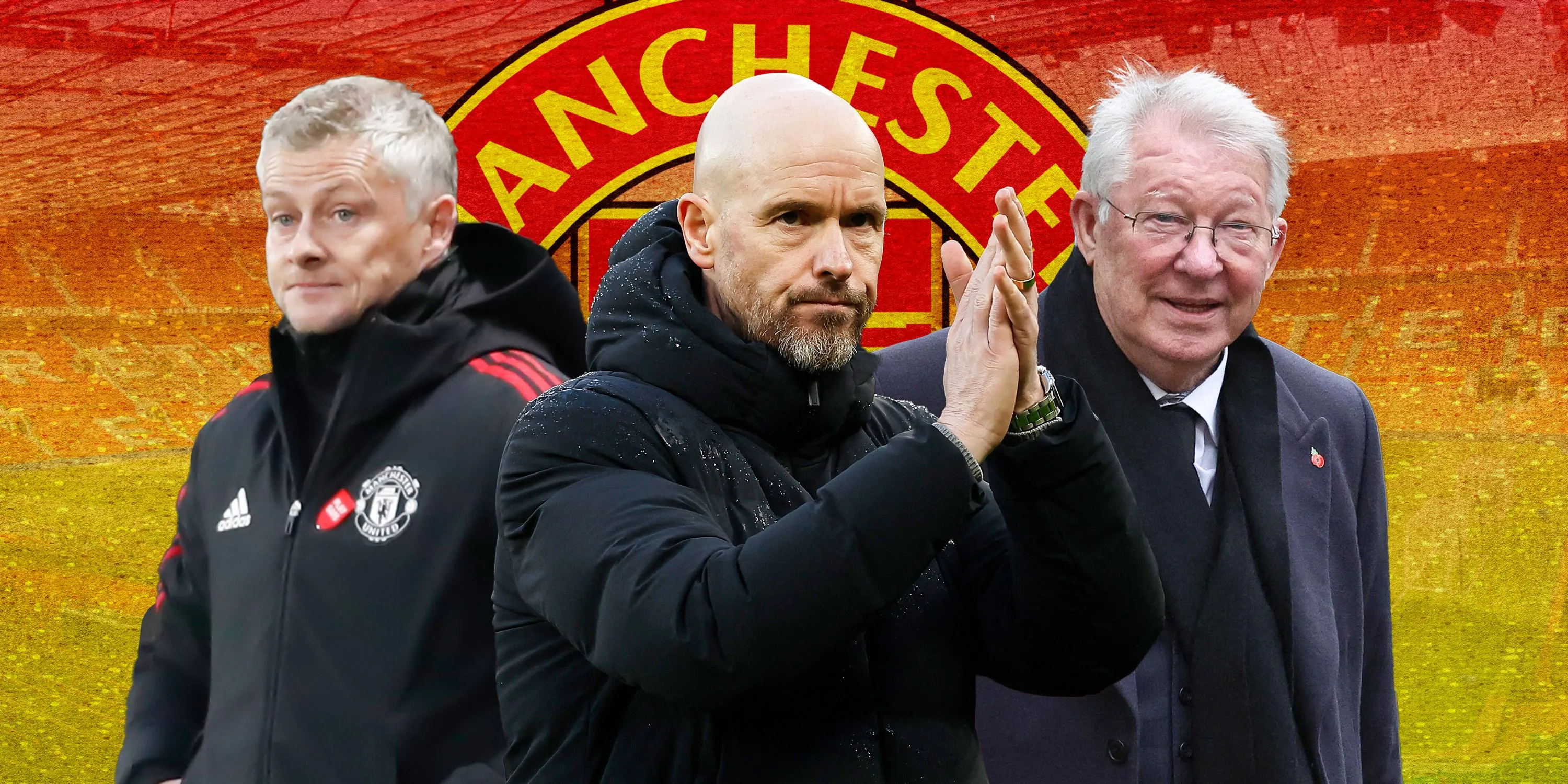 Các huấn luyện viên Manchester United thời hậu Sir Alex Ferguson, bao gồm Ole Gunnar Solskjaer và Erik ten Hag.