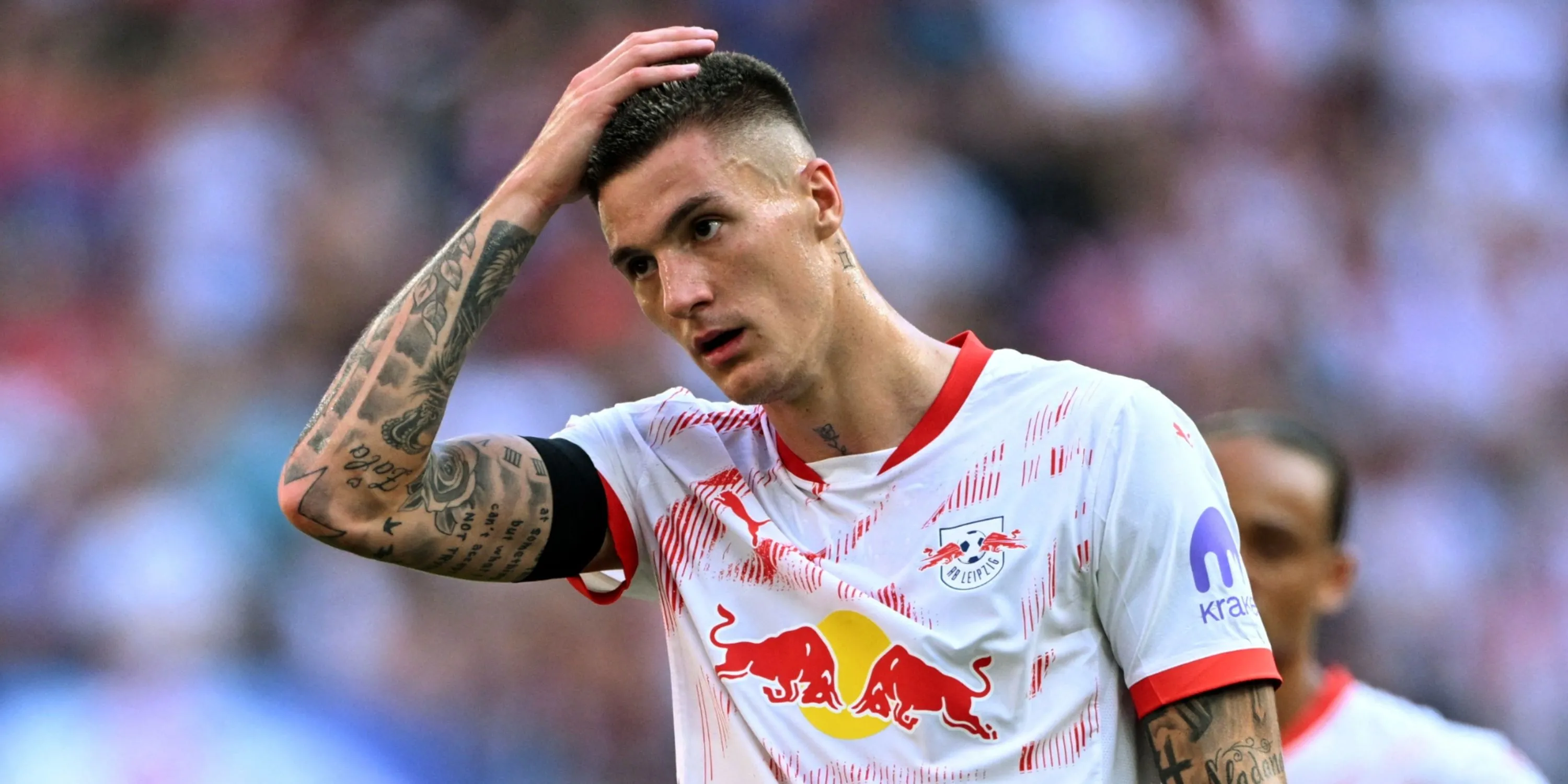 Tiền đạo Benjamin Sesko trong màu áo RB Leipzig, mục tiêu hàng đầu của Arsenal