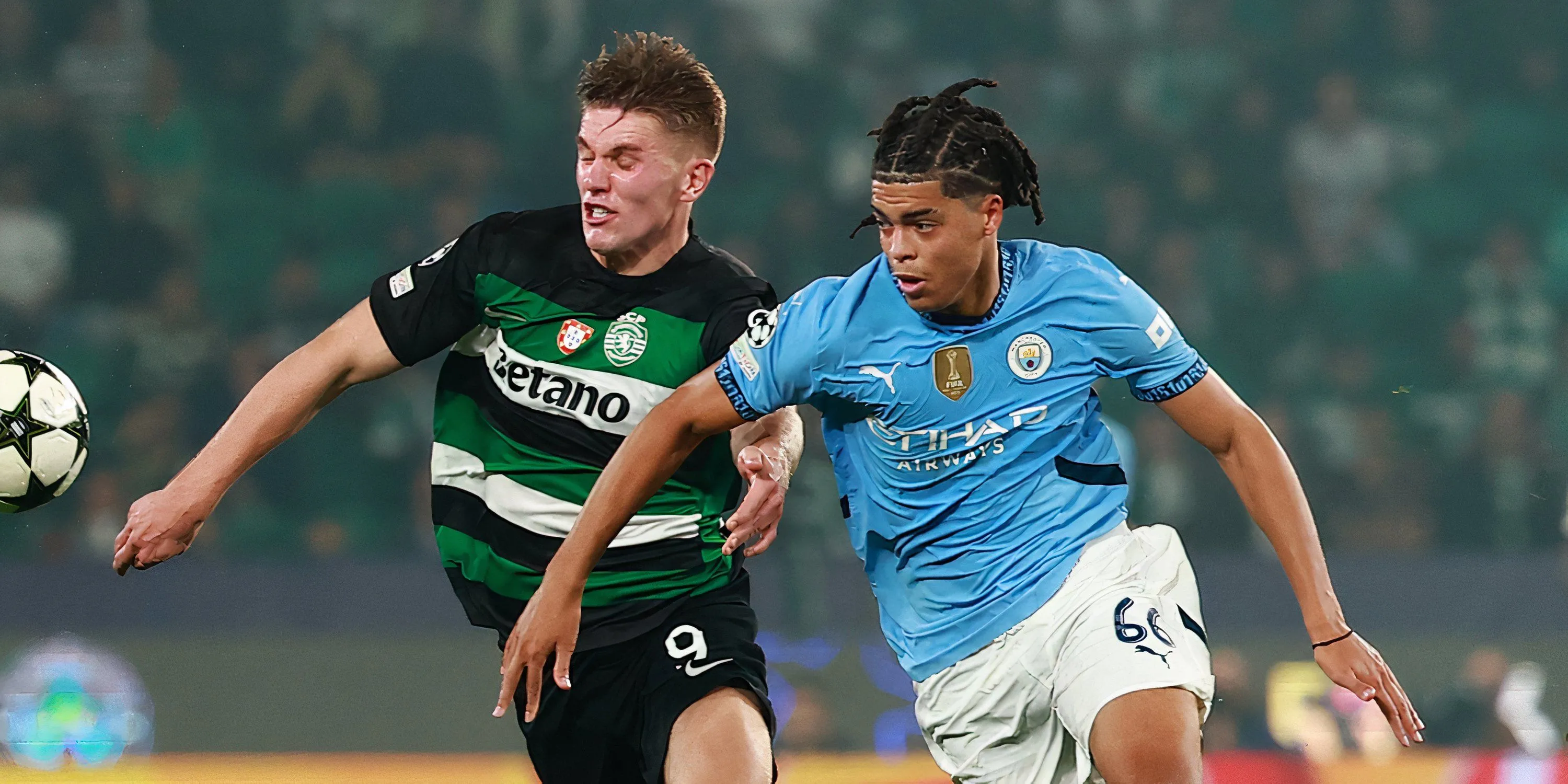Viktor Gyokeres và Jahmai Simpson-Pusey trong trận đấu Man City